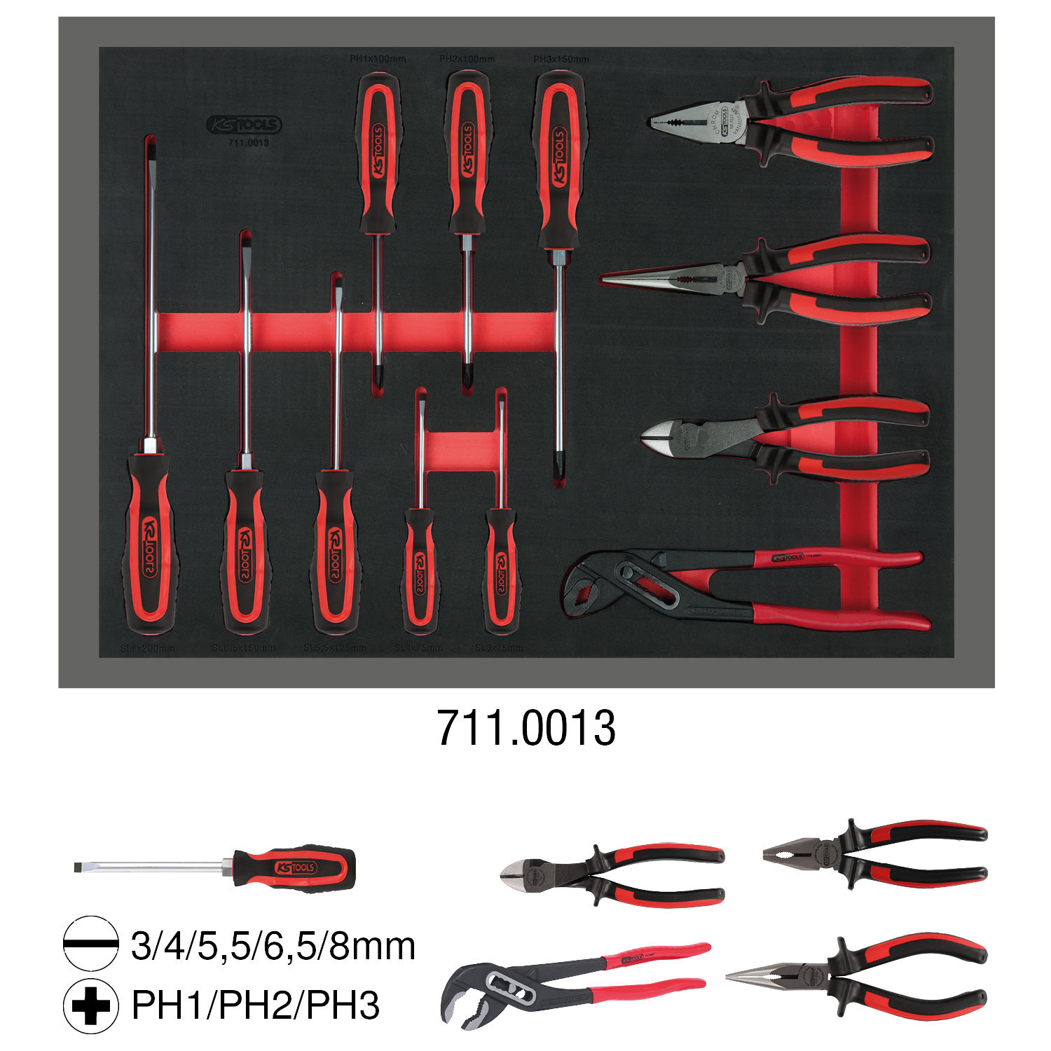 KS Tools Schraubendreher- und Zangen-Satz, 12-tlg in 1-1 Systemeinlage 