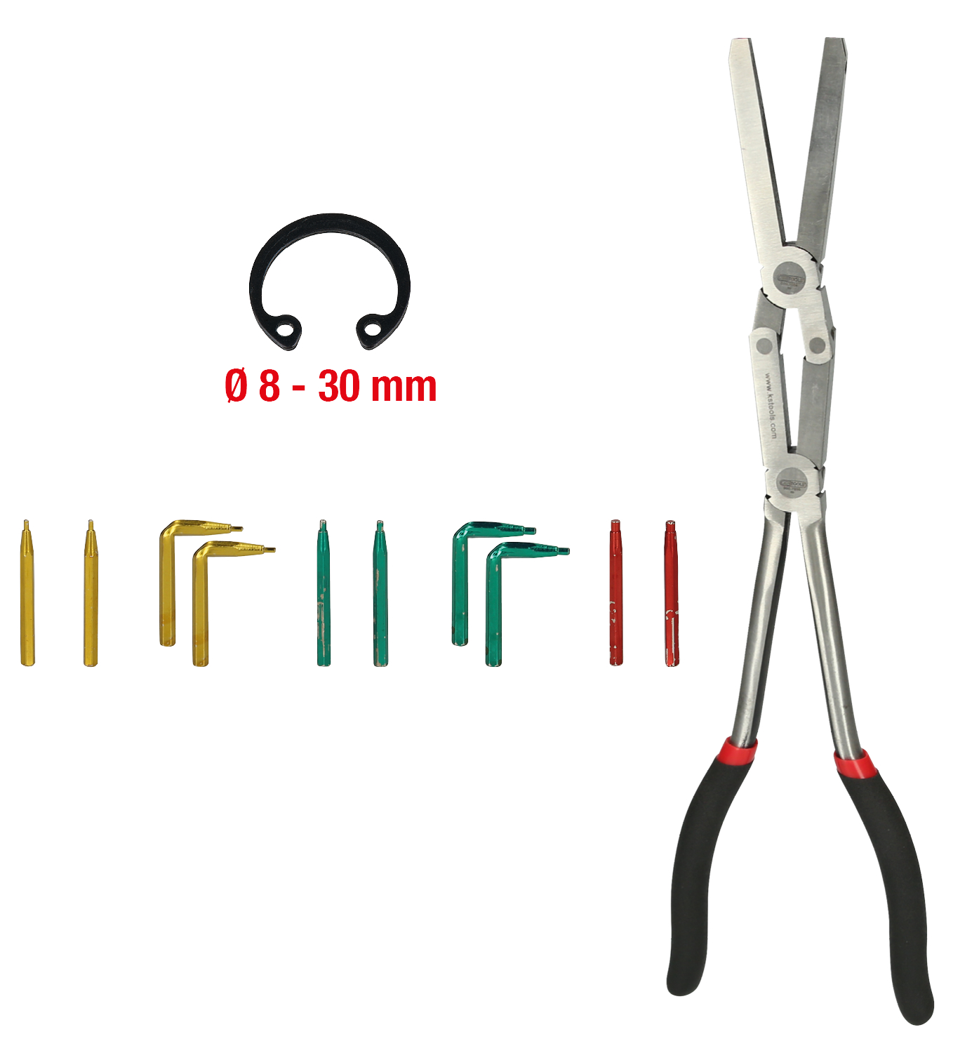 KS Tools Doppelgelenk-Sicherungszange für Innensicherungsringe mit auswechselbaren Spitzen