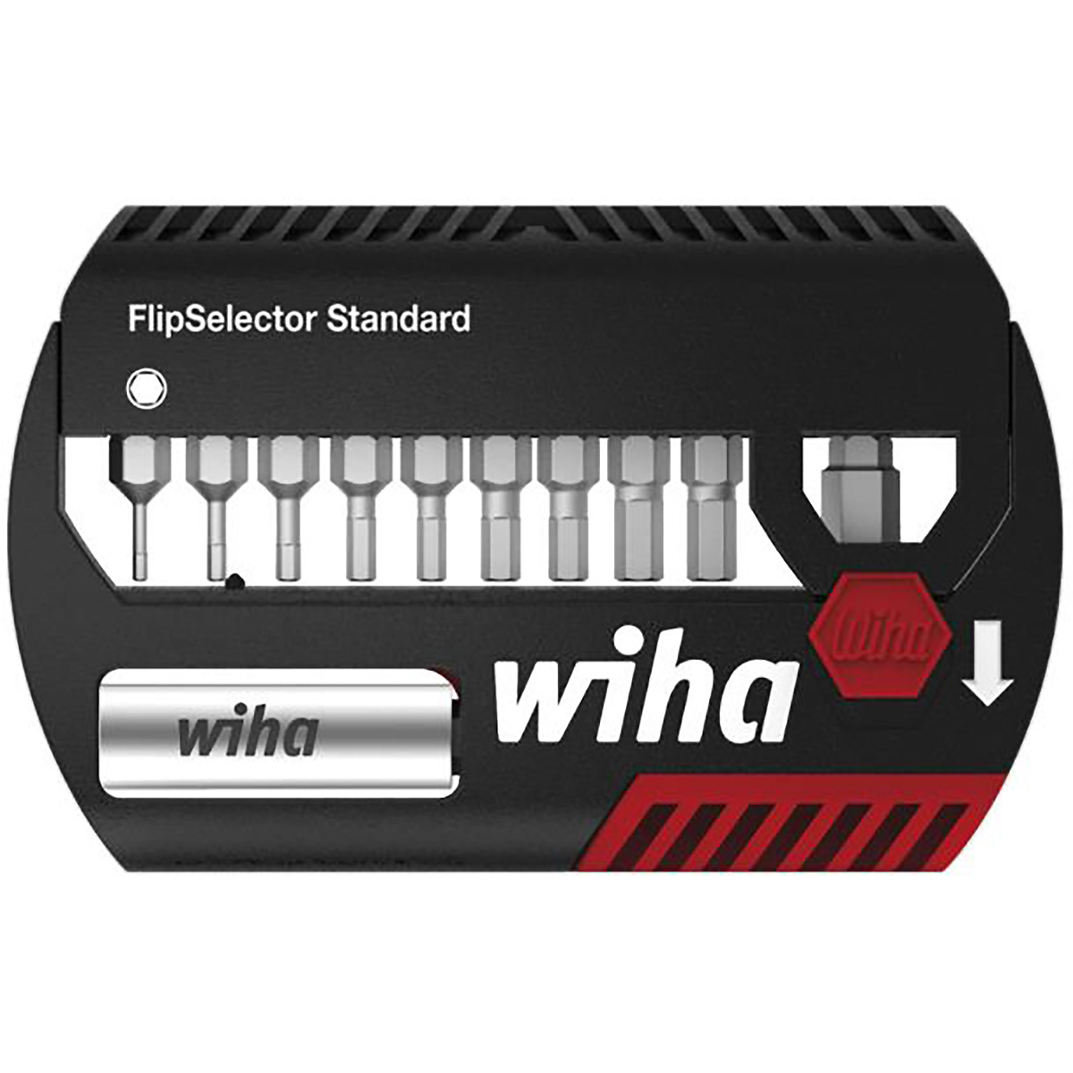 Wiha Bit Set FlipSelector Standard 25 mm Sechskant 11-teilges Set 1/4 zoll C6,3 mit Gürtelclip