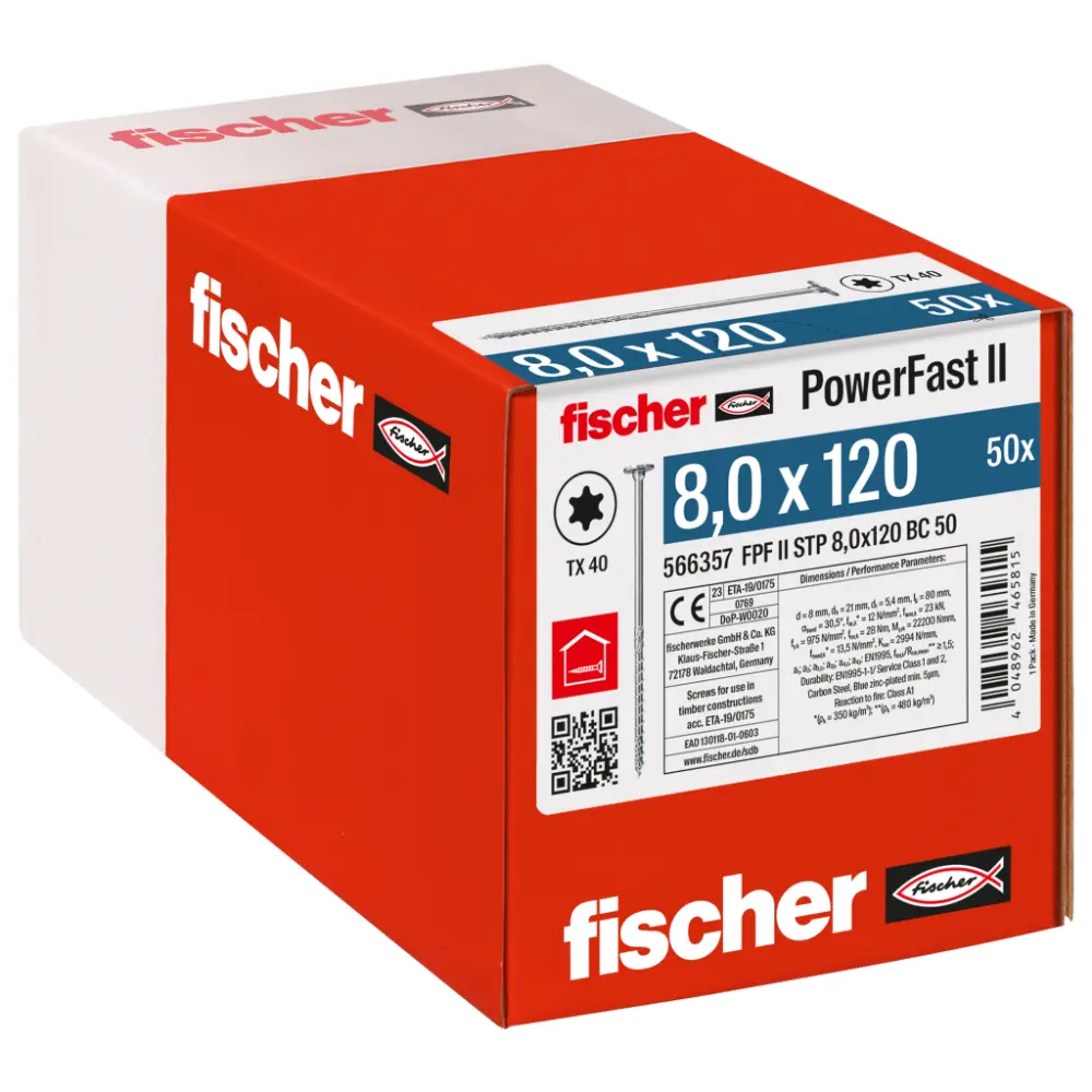 Fischer Holzbauschraube 8,0x120 FPF II STP BC, Stufensenkkopf, Innenstern TX, Teilgewinde