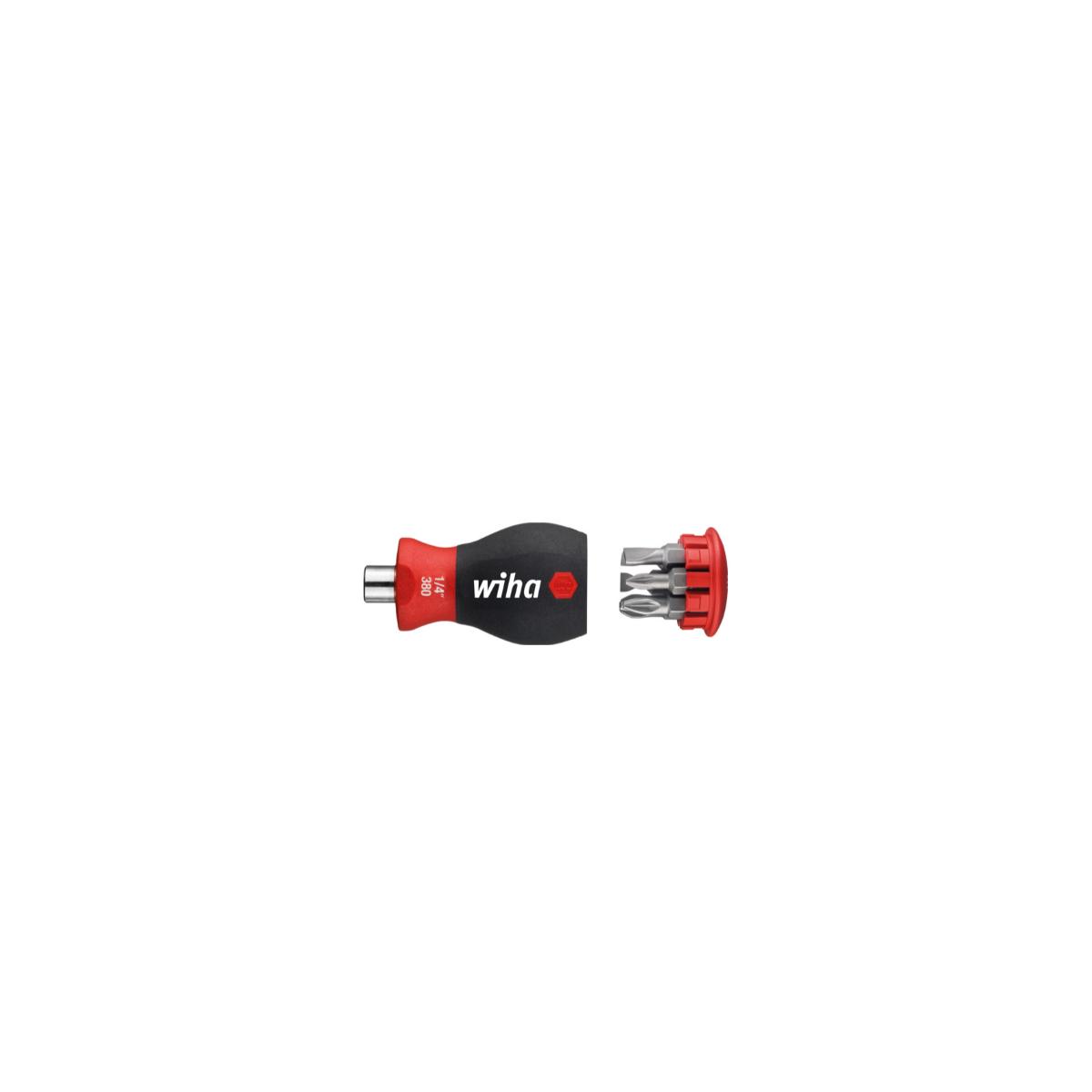 Wiha Schraubendreher mit Bit Magazin magnetisch Schlitz, Pozidriv mit 6 Bits, Stubby, 1/4 zoll