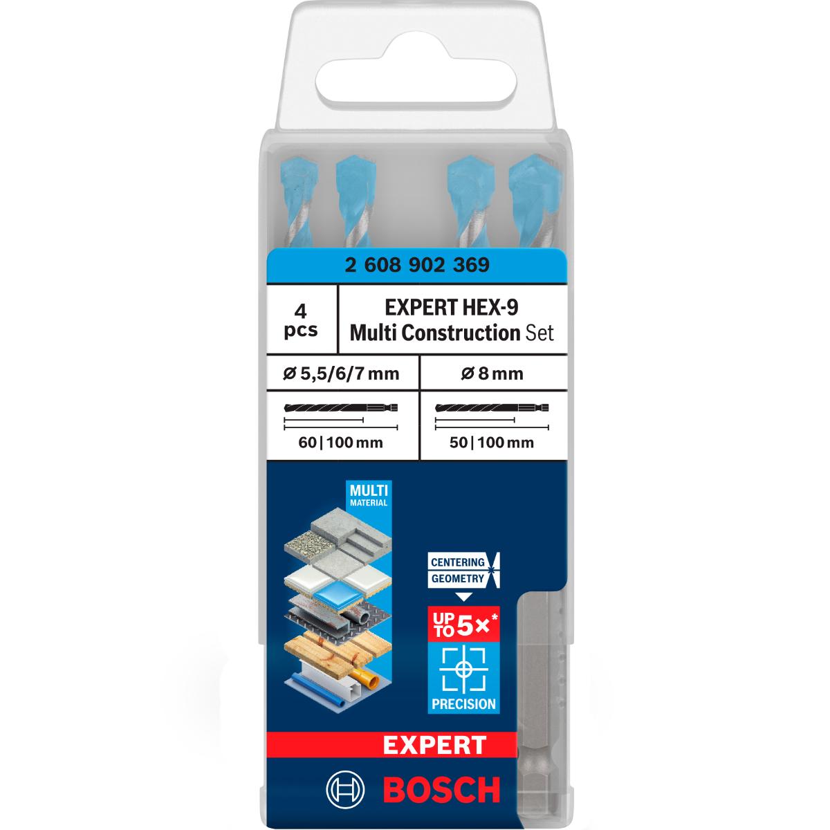 Bosch EXPERT HEX-9 MultiConstruction Drill Bit, 4pc set 5.5/6/7/8