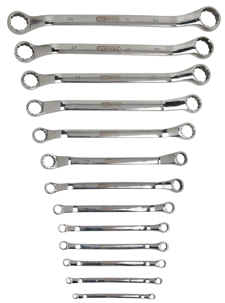 KS Tools EDELSTAHL Doppel-Ringschlüssel-Satz, gekröpft, 13-tlg