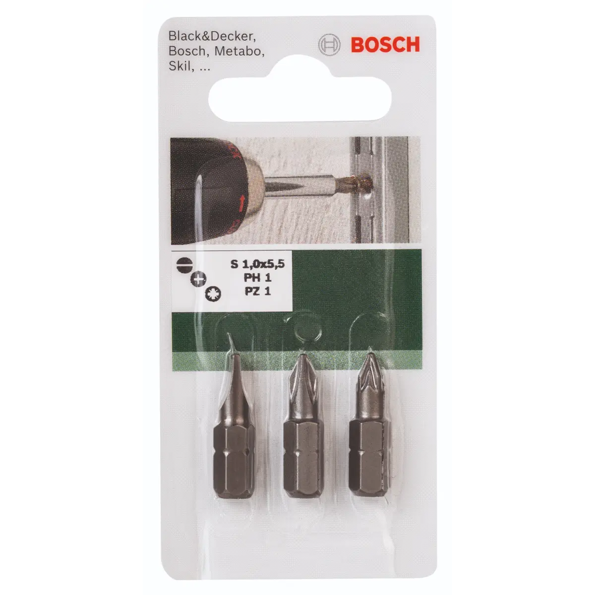 Bosch Schrauberbit-Set Standard, gemischt (S 1,0x5,5, PH, PZ), 3-tlg.