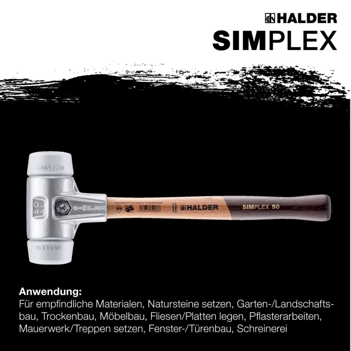 HALDER SIMPLEX - Schonhammer mit Aluminiumgehäuse und Holzstiel, TPE-mid