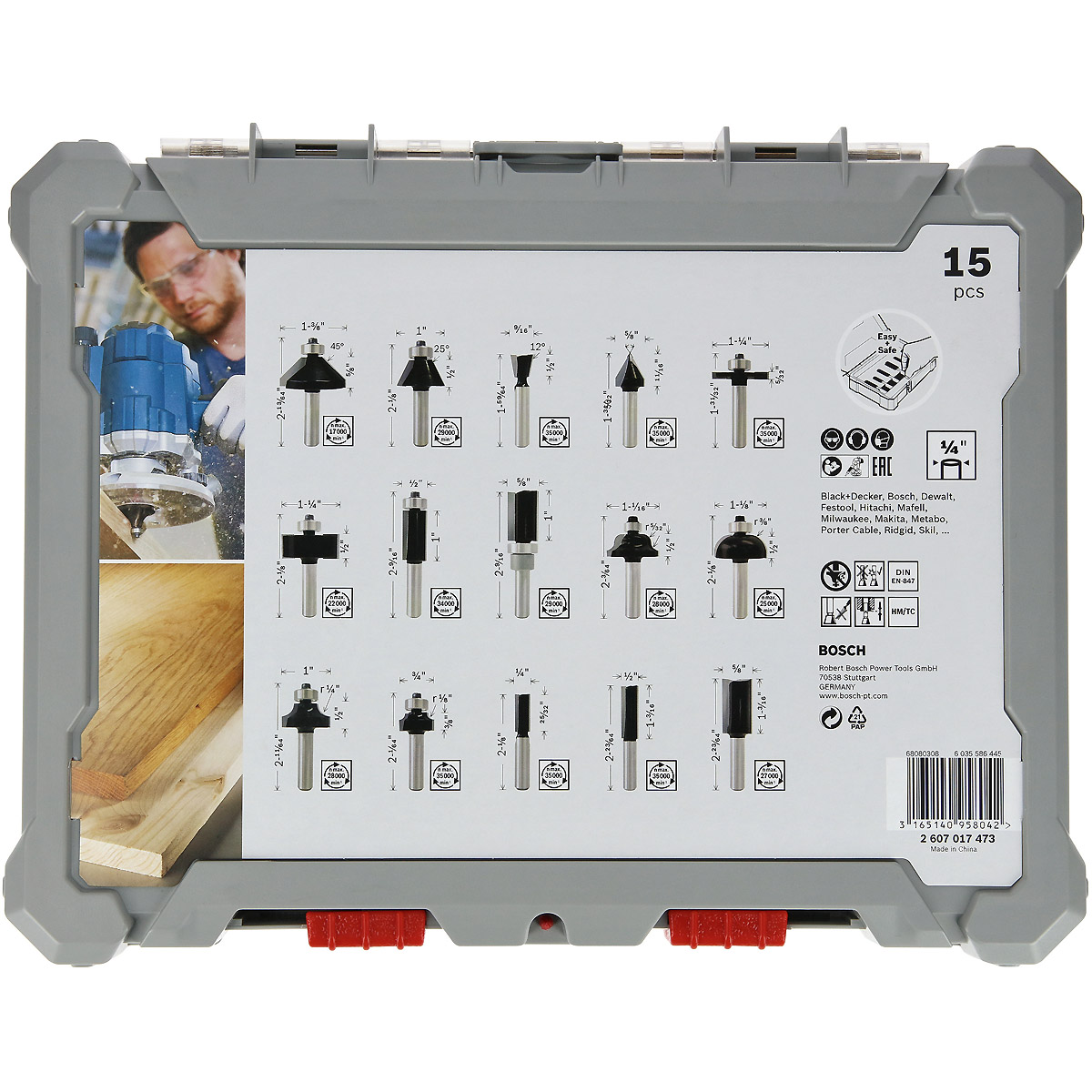 Bosch PRO 15-teiliges Fräser-Set, 1/4"-Schaft. Für Handfräsen