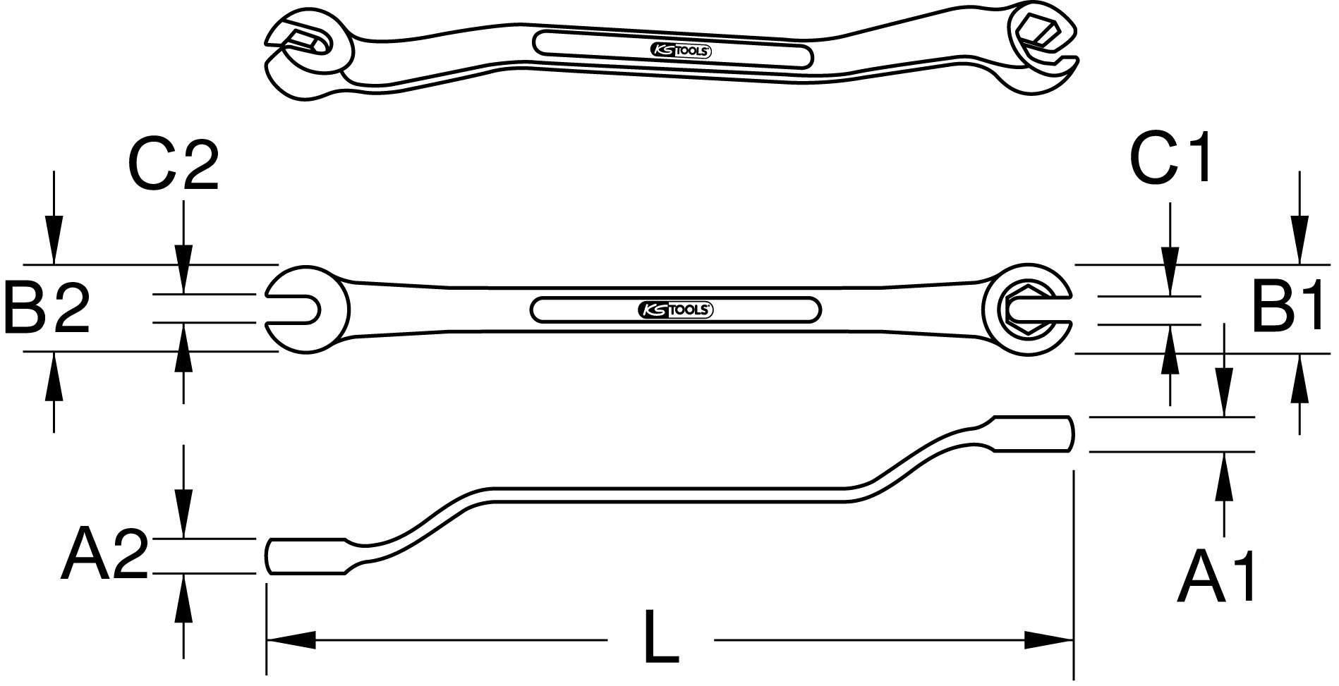 KS Tools CHROMEplus Offener Doppel-Ringschlüssel, gekröpft, 10x11mm