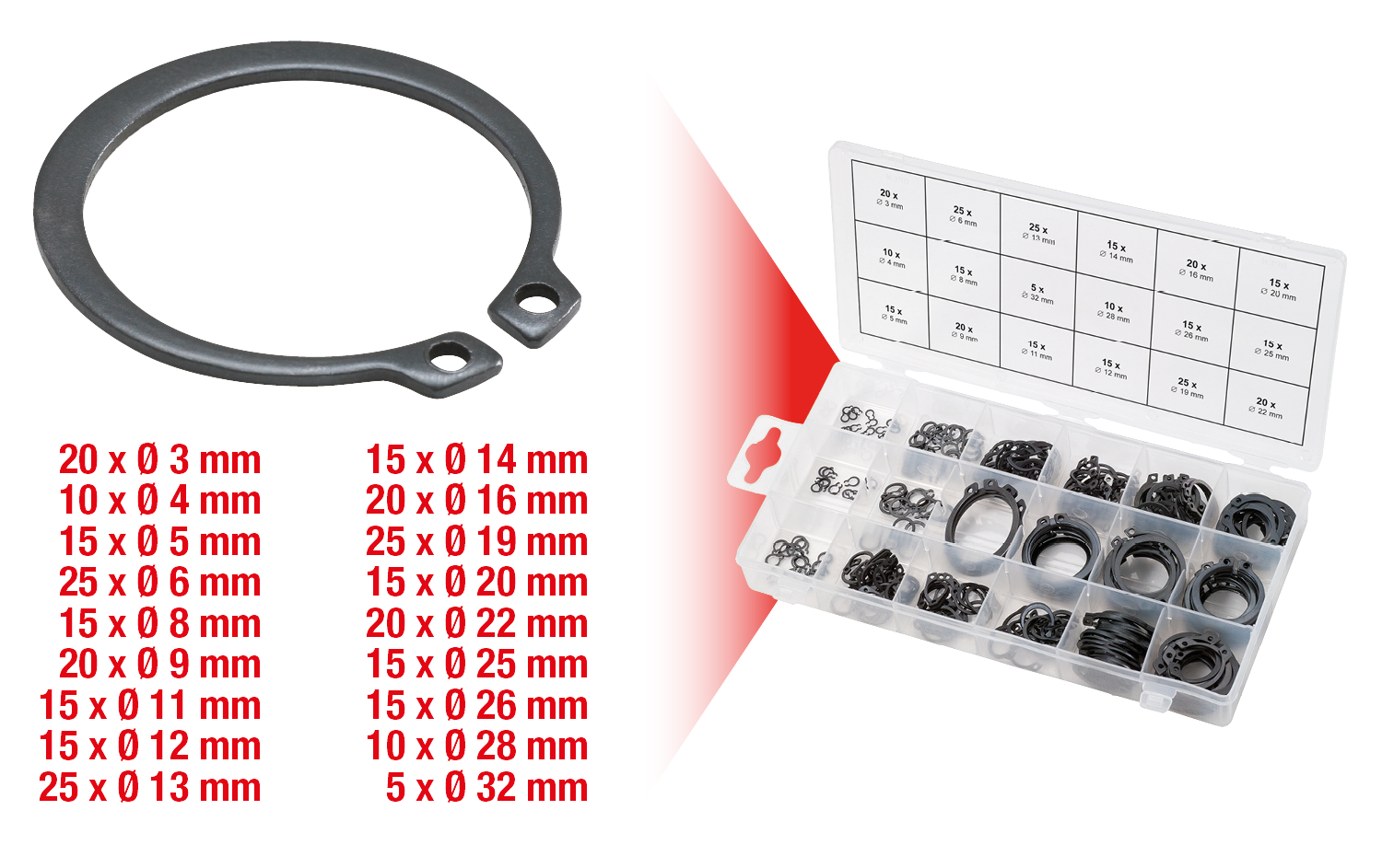 KS Tools Sortiment Sprengringe außen, Ø 3-32mm, 300-tlg