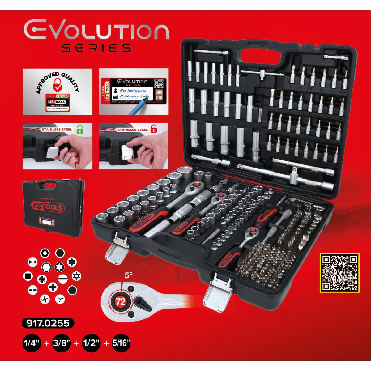 KS Tools 1/4 Zoll+3/8 Zoll+1/2 Zoll Steckschlüssel-Satz, 255-tlg