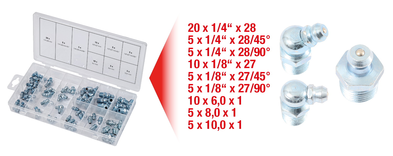 KS Tools Sortiment Schmiernippel, metrisch & Zoll, 70-tlg