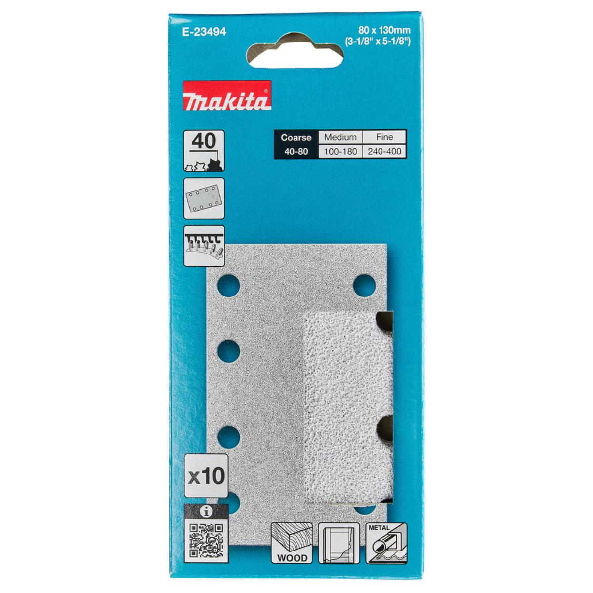 Makita Schleifpapier 80x130mm, Körnung A40,Klett, 8 Loch, 10 Stück