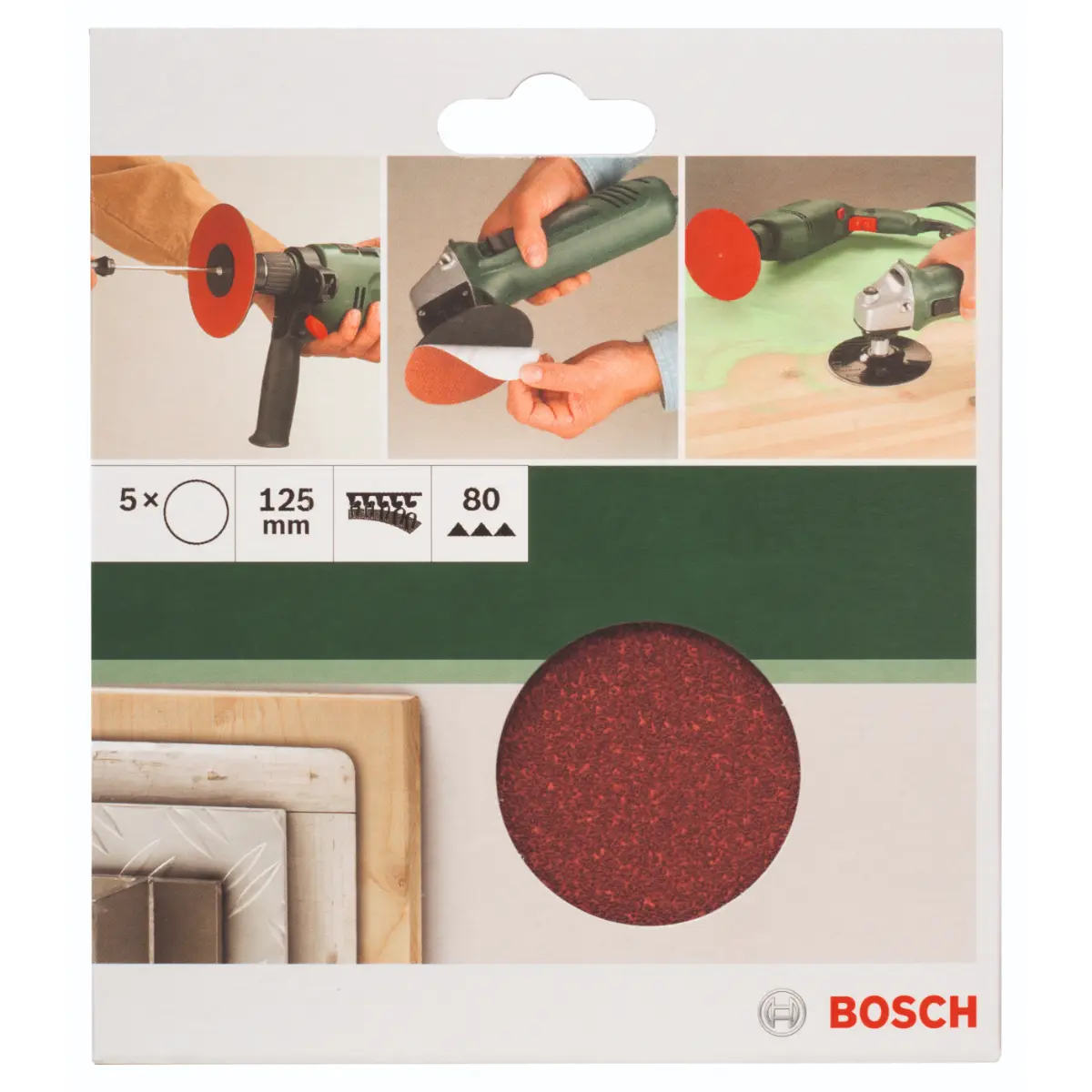 Bosch Schleifblatt-Set für Winkelschleifer und Bohrmaschine D=125 mm, K=80, 5-tlg.