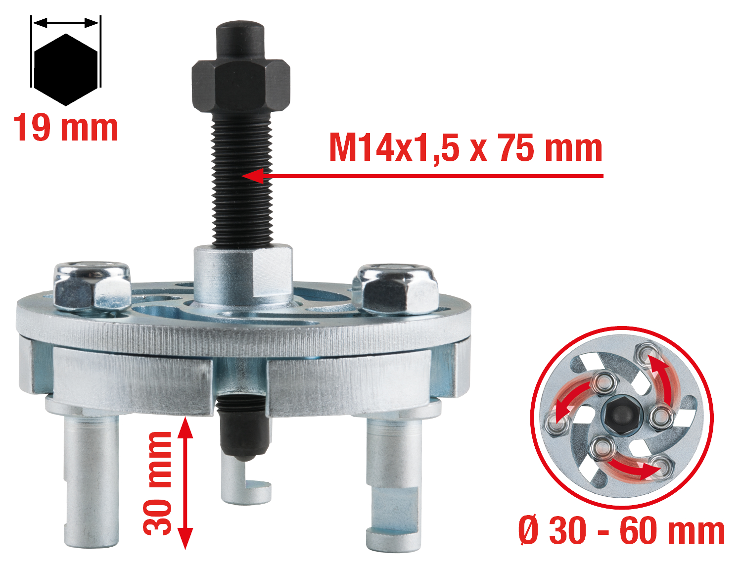 KS Tools Universal-Riemenscheiben-Abzieher, 3-armig, 30-60mm