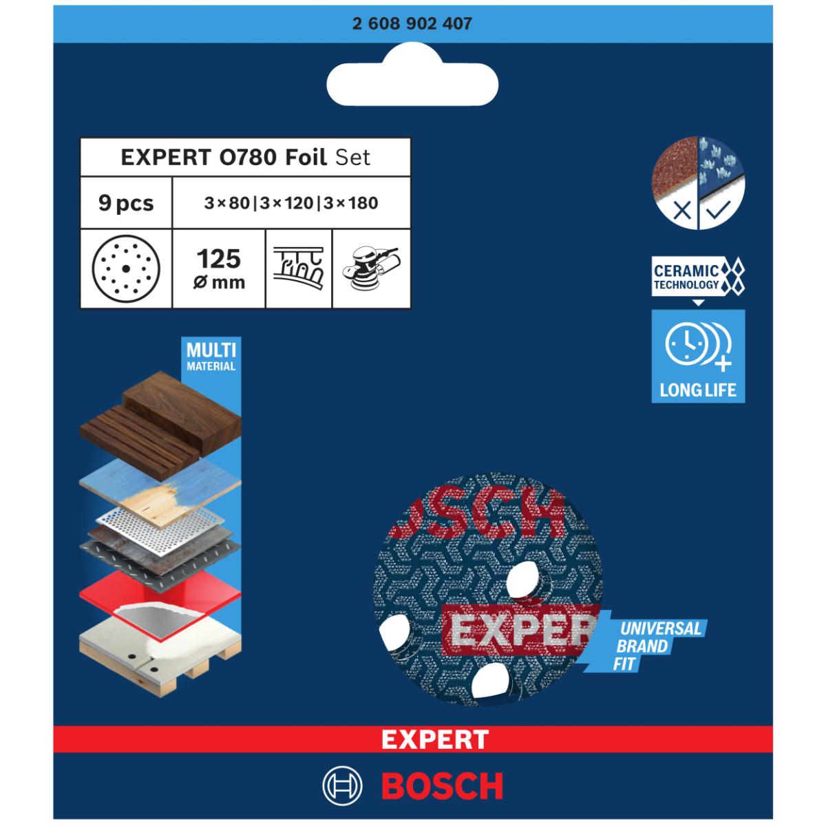 Bosch EXPERT O780 Folienschleifscheiben 125 mm, 9-teiliges Set