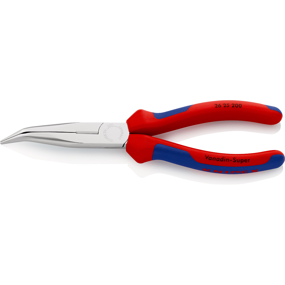 KNIPEX Flachrundzange mit Schneide verchromt mit angewinkelten Backen (Storchschnabelzange)