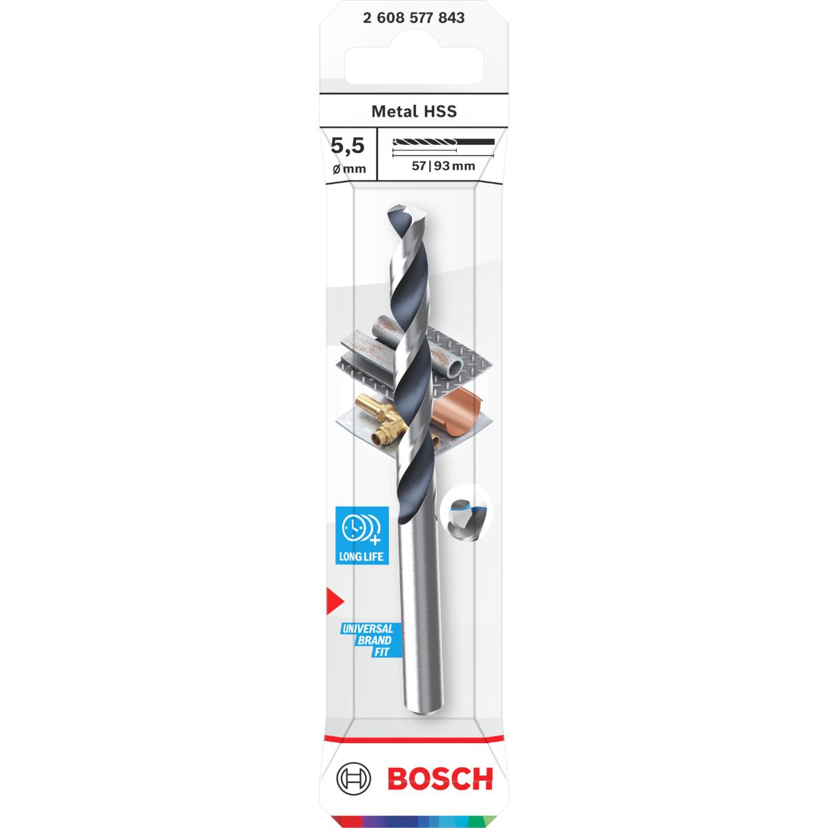 Bosch Metal HSS Spiralbohrer, 5,5 x 57 x 93 mm, CYL-Schaft, 2-Stück