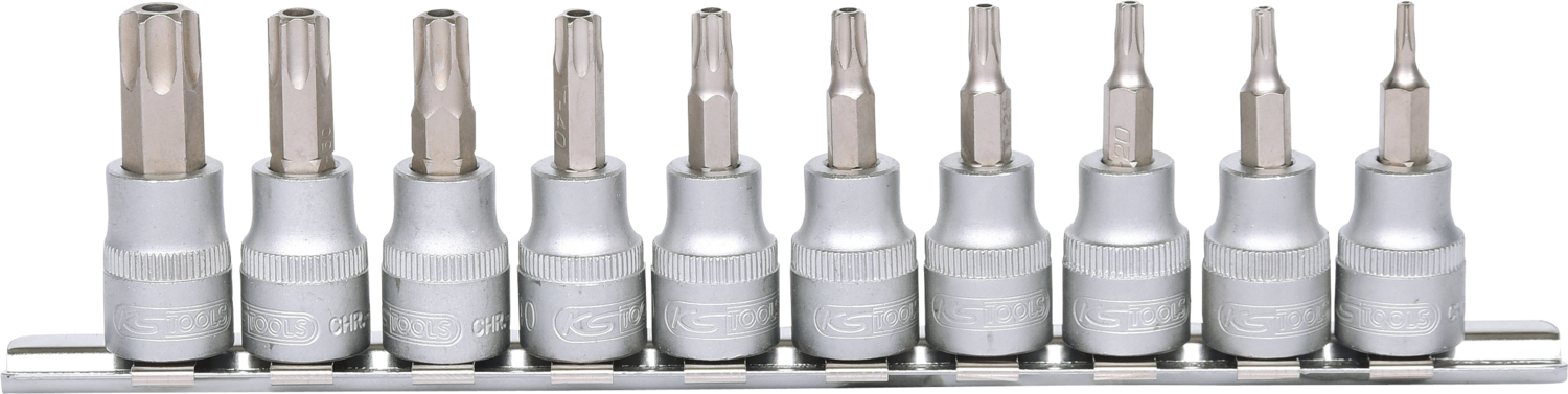 KS Tools 3/8" Bit-Stecknuss-Satz, 10-tlg, TB10-TB55 mit Stirnlochbohrung