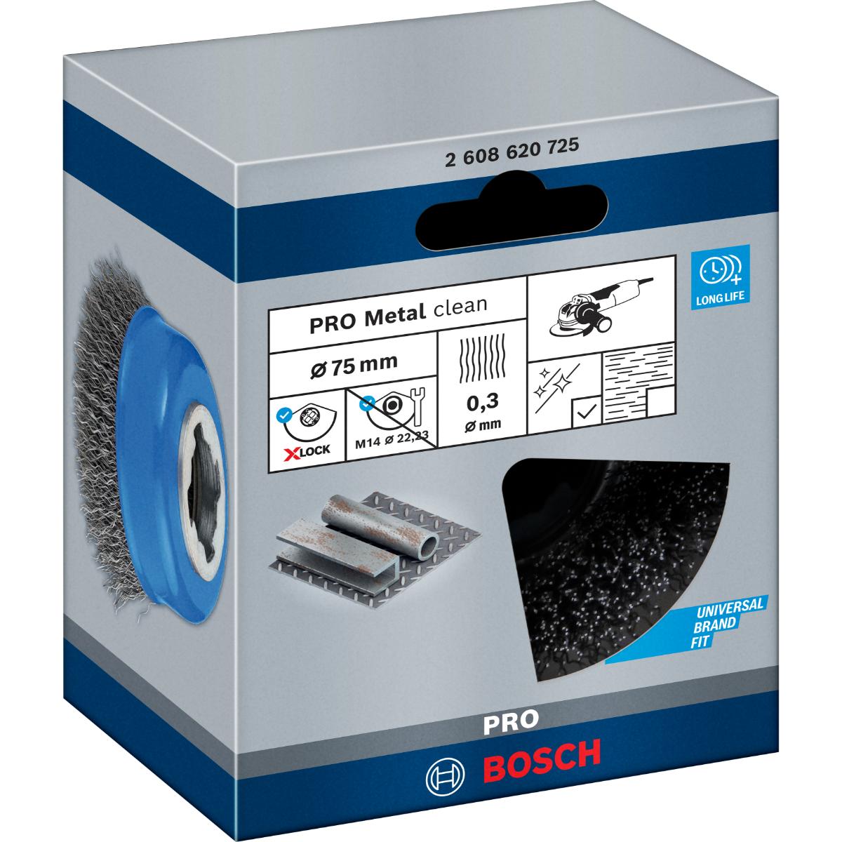 Bosch PRO Topfbürste X-LOCK Clean for Metal, 75 mm, 0,3 mm, gewellter Stahldraht