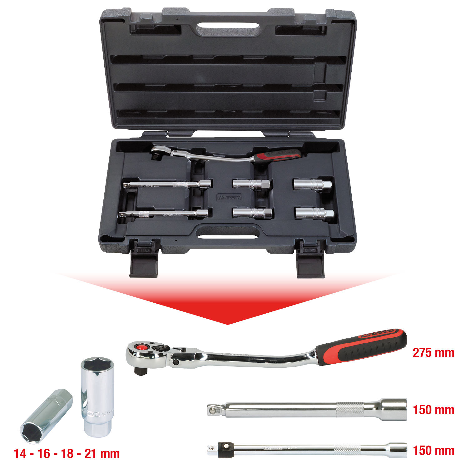 KS Tools 3/8" CHROMEplus Zündkerzen-Service-Satz, 7-tlg