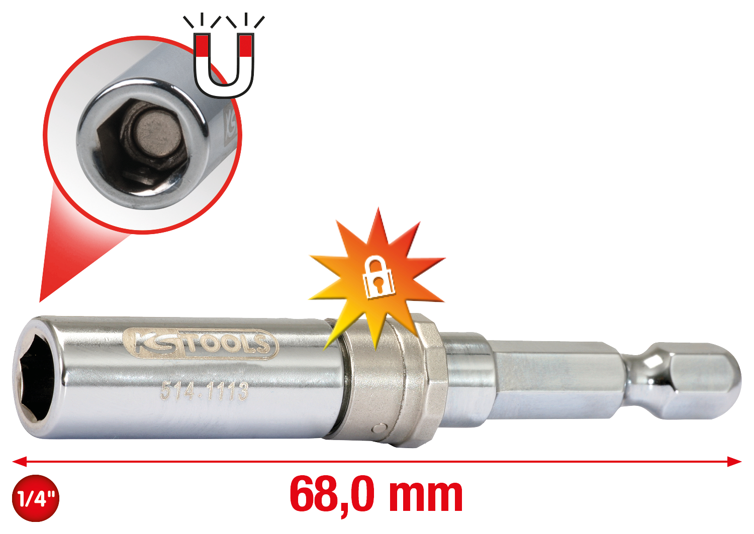 KS Tools 1/4" Auto-Slimlock Schnellwechsel-Bithalter, 65mm