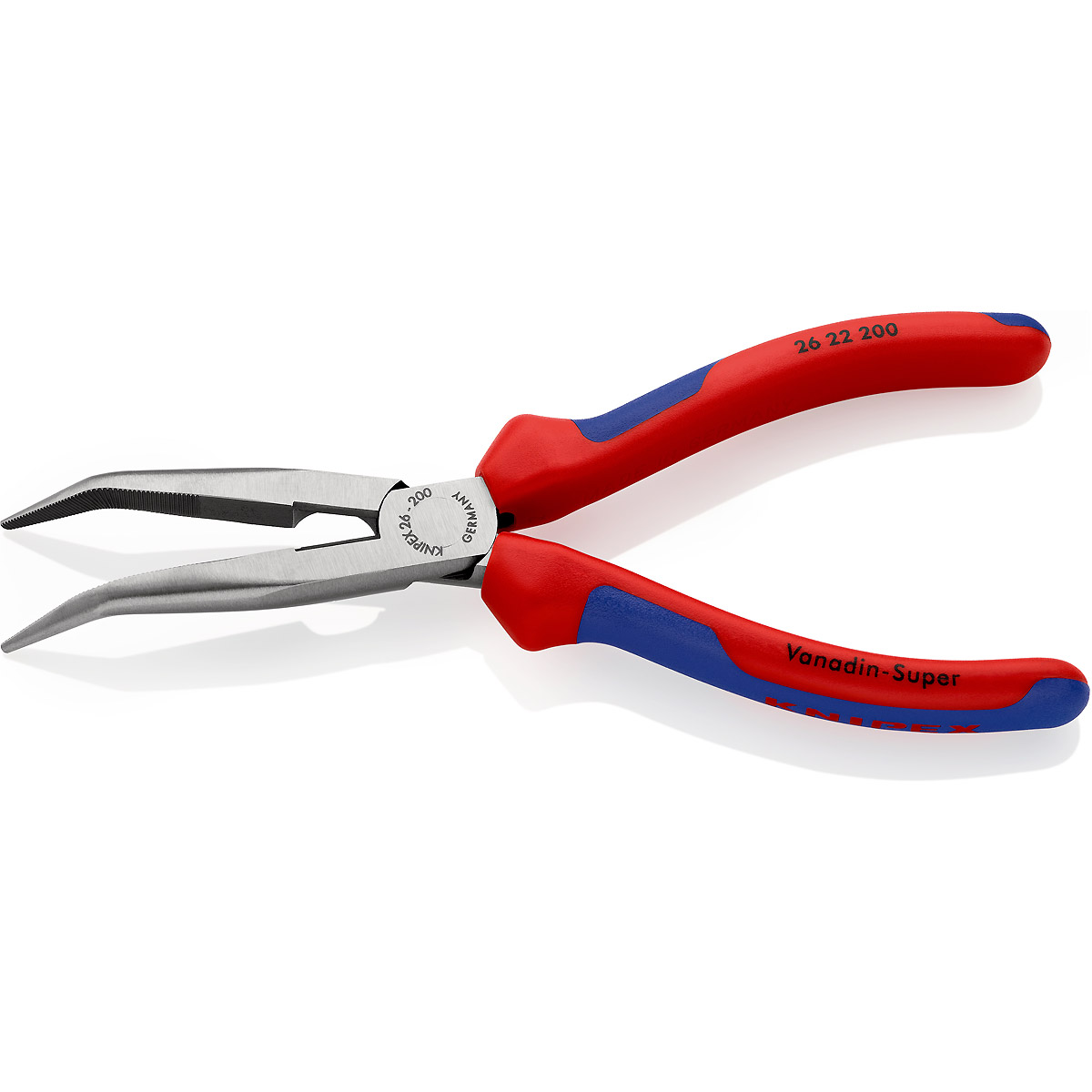 KNIPEX Flachrundzange mit Schneide atramentiert mit angewinkelten Backen (Storchschnabelzange)