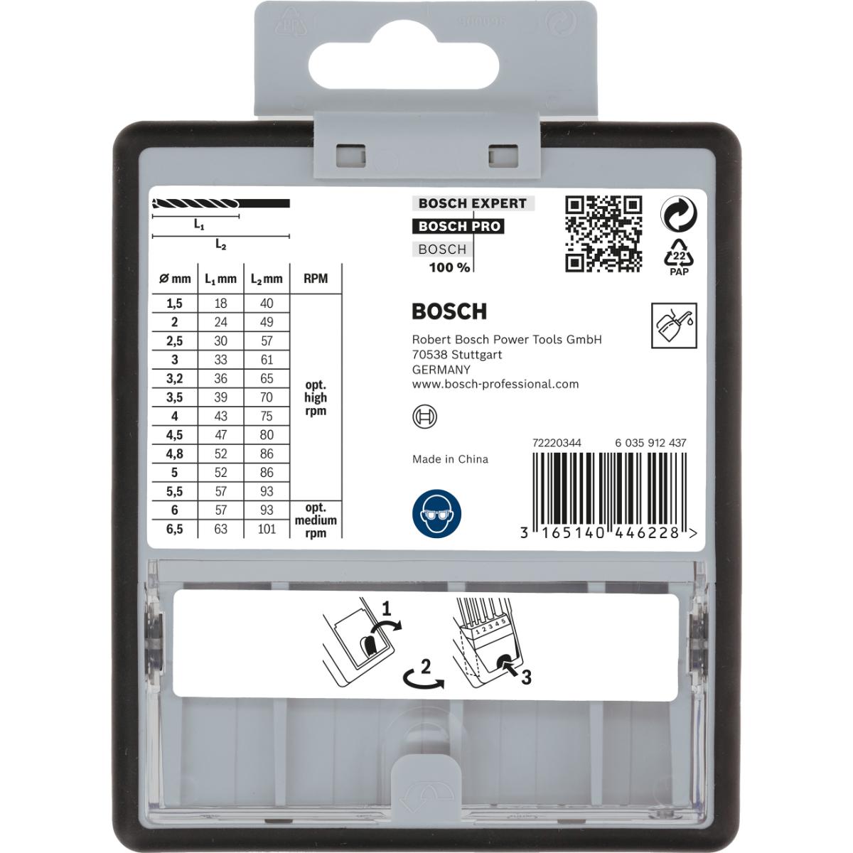 Bosch PRO Metallbohrer-Set Robust Line HSS-G, DIN 135, 135°, 13-teilig, 1,5 - 6,5 mm