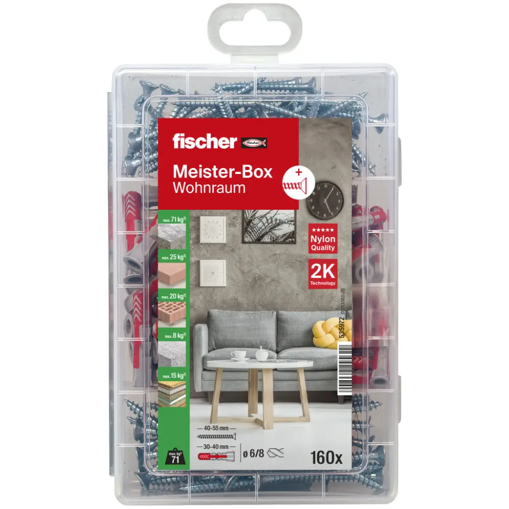 Fischer Dübelsortiment Meister-Box Wohnraum + Schrauben (160 Teile)