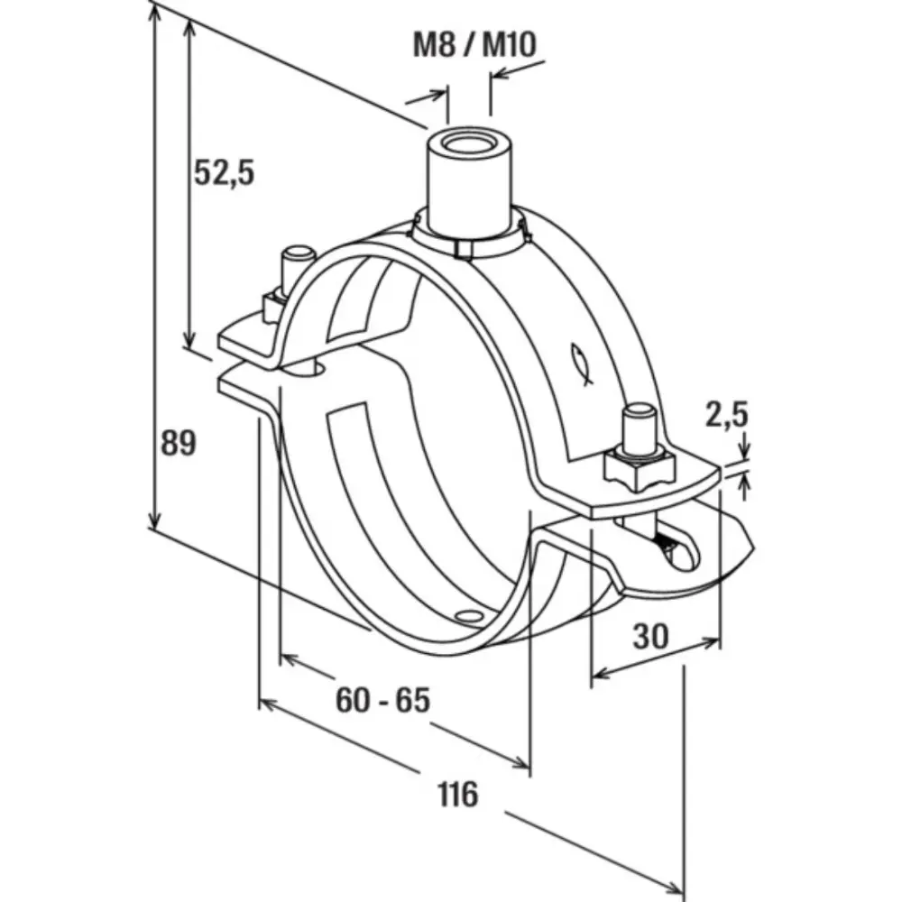 Fischer Massivrohrschelle FRSMN 60-65 M8/M10 ohne Einlage