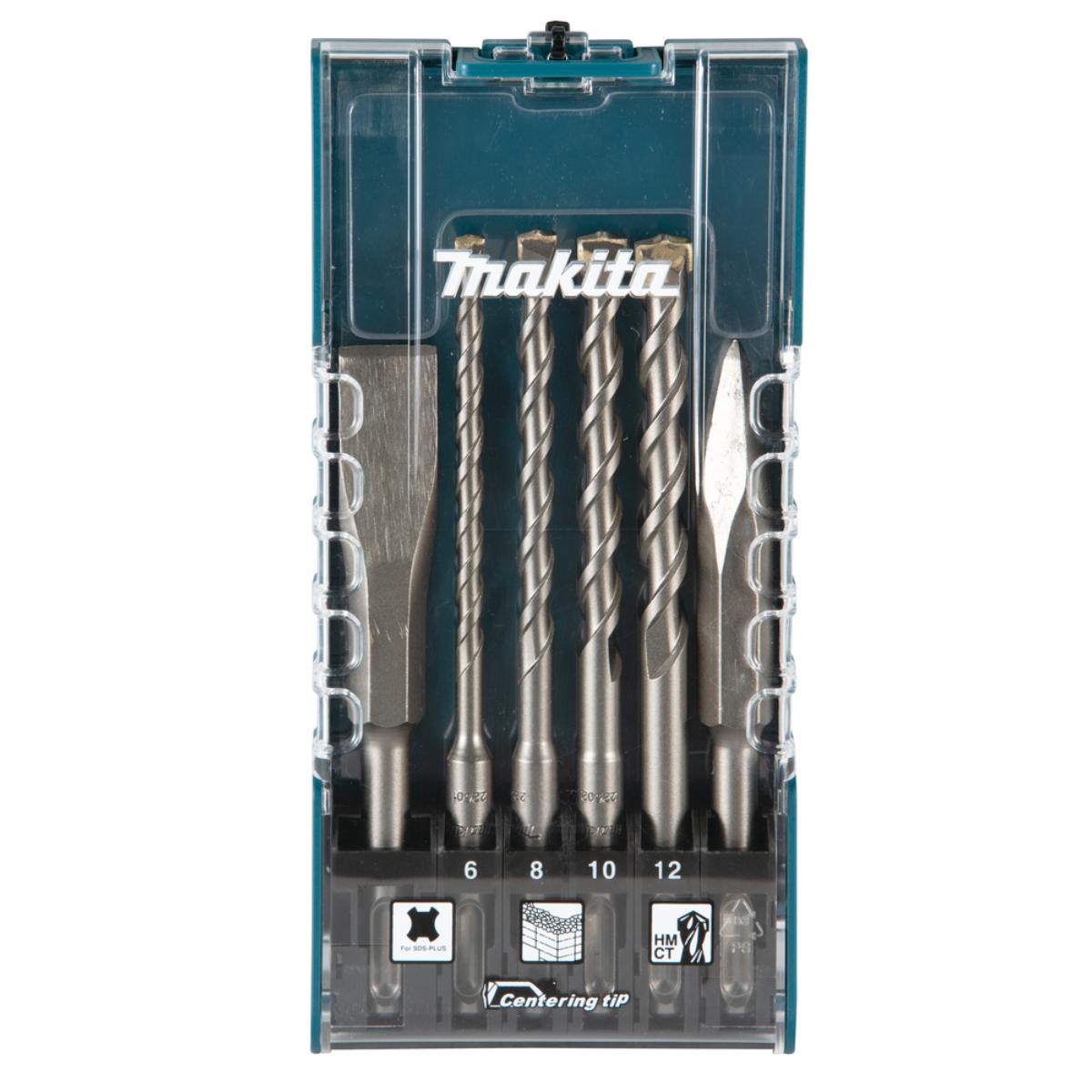 Makita SDS-PLUS Bohrer-Meißel 6-teiliges Set, SDS-PLUS, Zweischneider, Zentrierspitze, Meißel
