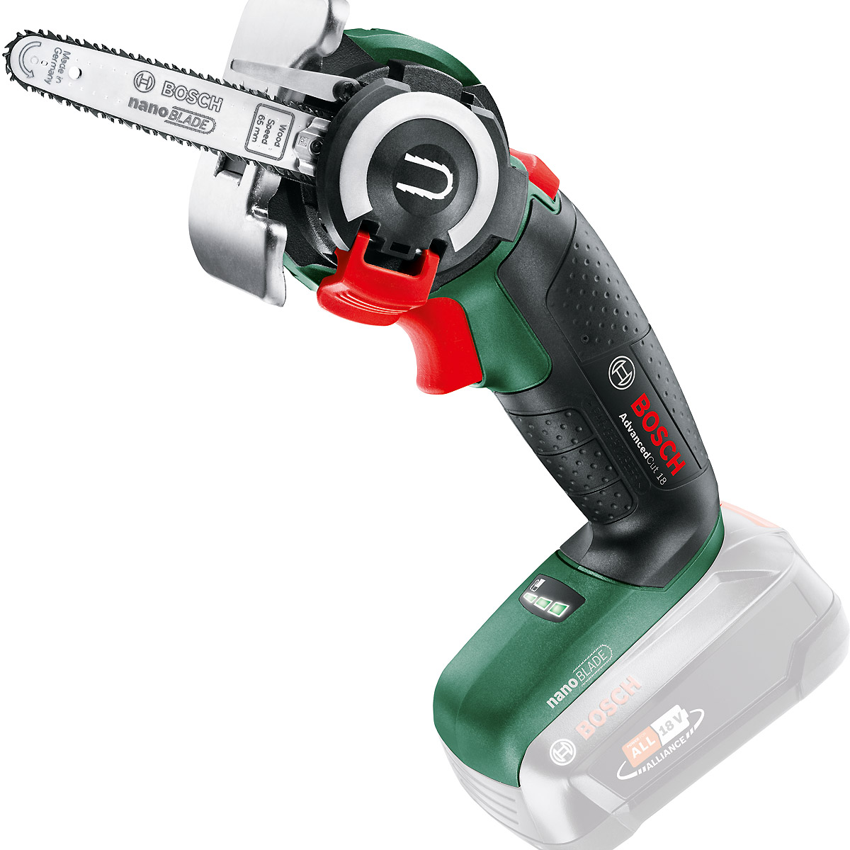Bosch Akku-Säge AdvancedCut 18 mit NanoBlade-Technologie Mikro-Kettensäge