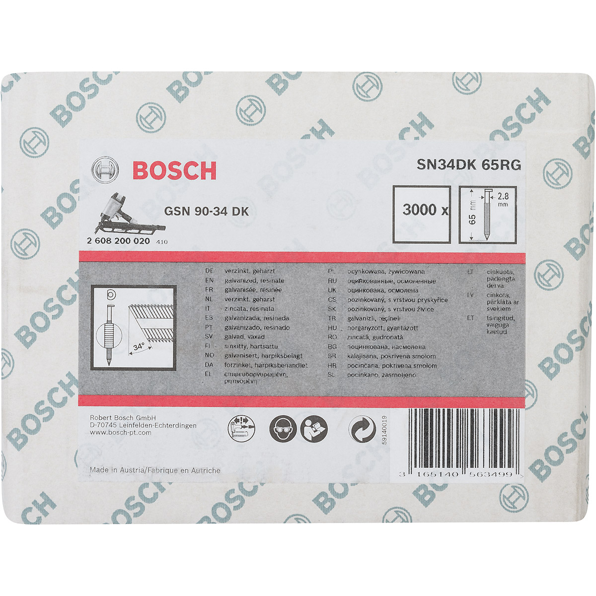 Bosch D-Kopf Streifennagel, verzinkt, gerillt