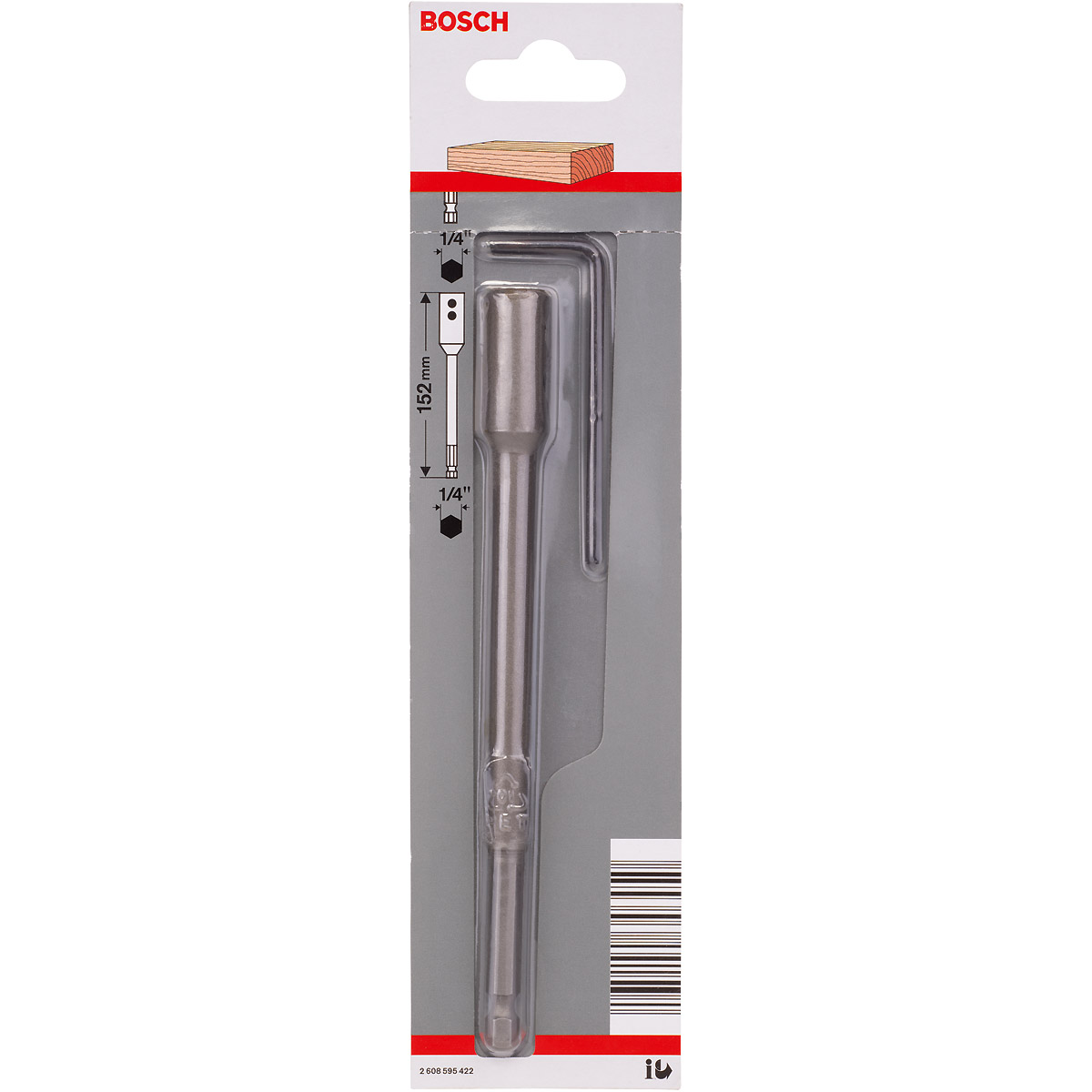 Bosch Verlängerung 1/4 Zoll, Sechskantschaft für Flachfräsbohrer Self Cut Speed, 152mm