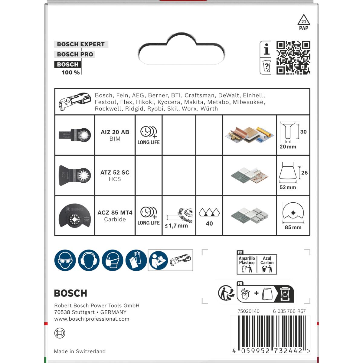 Bosch Fliesen-Blatt für oszillierende Multifunktionswerkzeuge, 3-teiliges Set