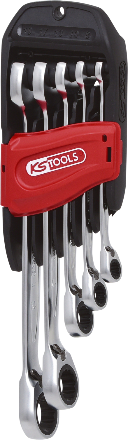 KS Tools GEARplus Ratschenringmaulschlüssel-Satz, umschaltbar, 5-tlg 8-19mm