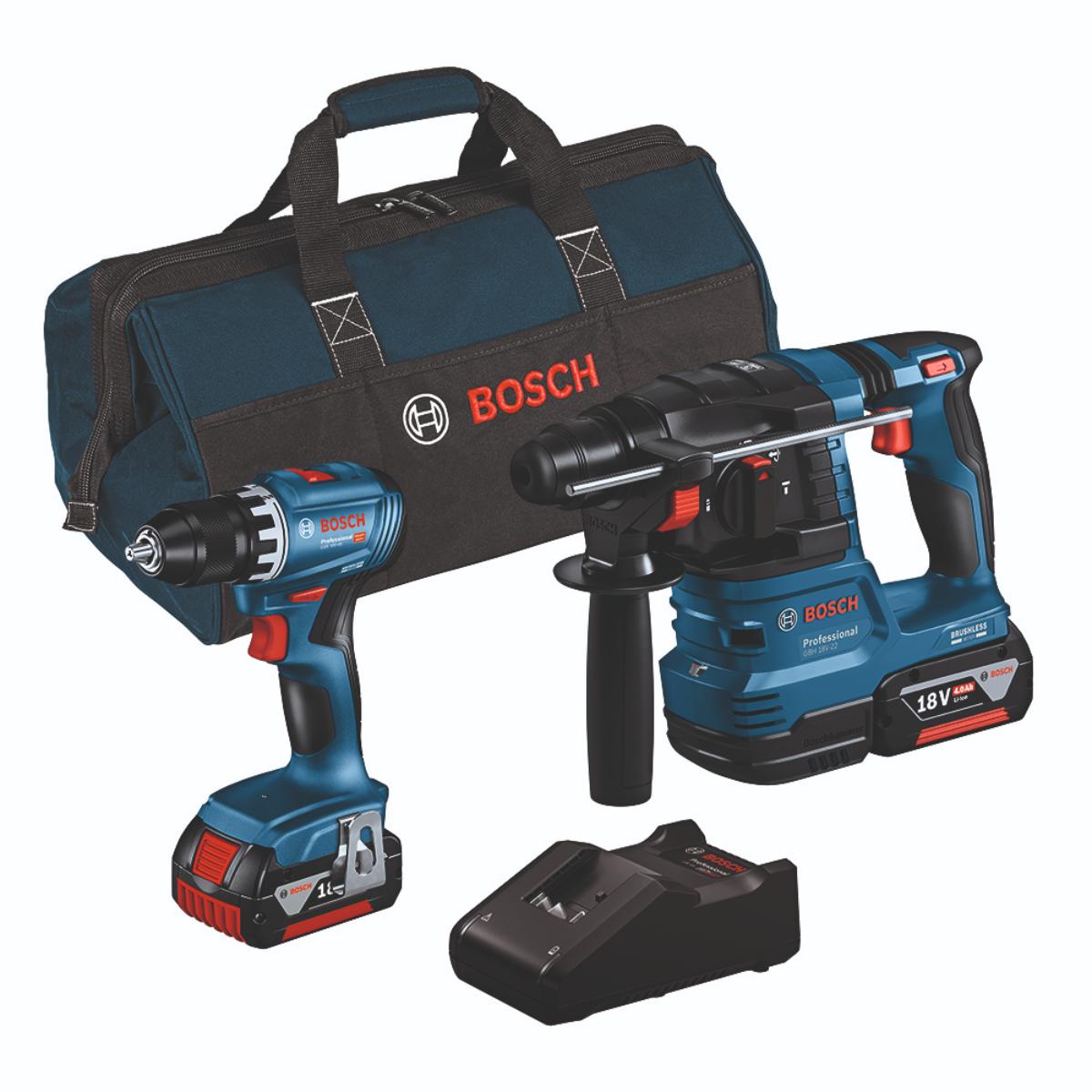 Bosch Combo Kit 2-tlg. 18V: GSR 18V-45 + GBH 18V-22 + 2 x Akku 4.0Ah, Schnellladegerät