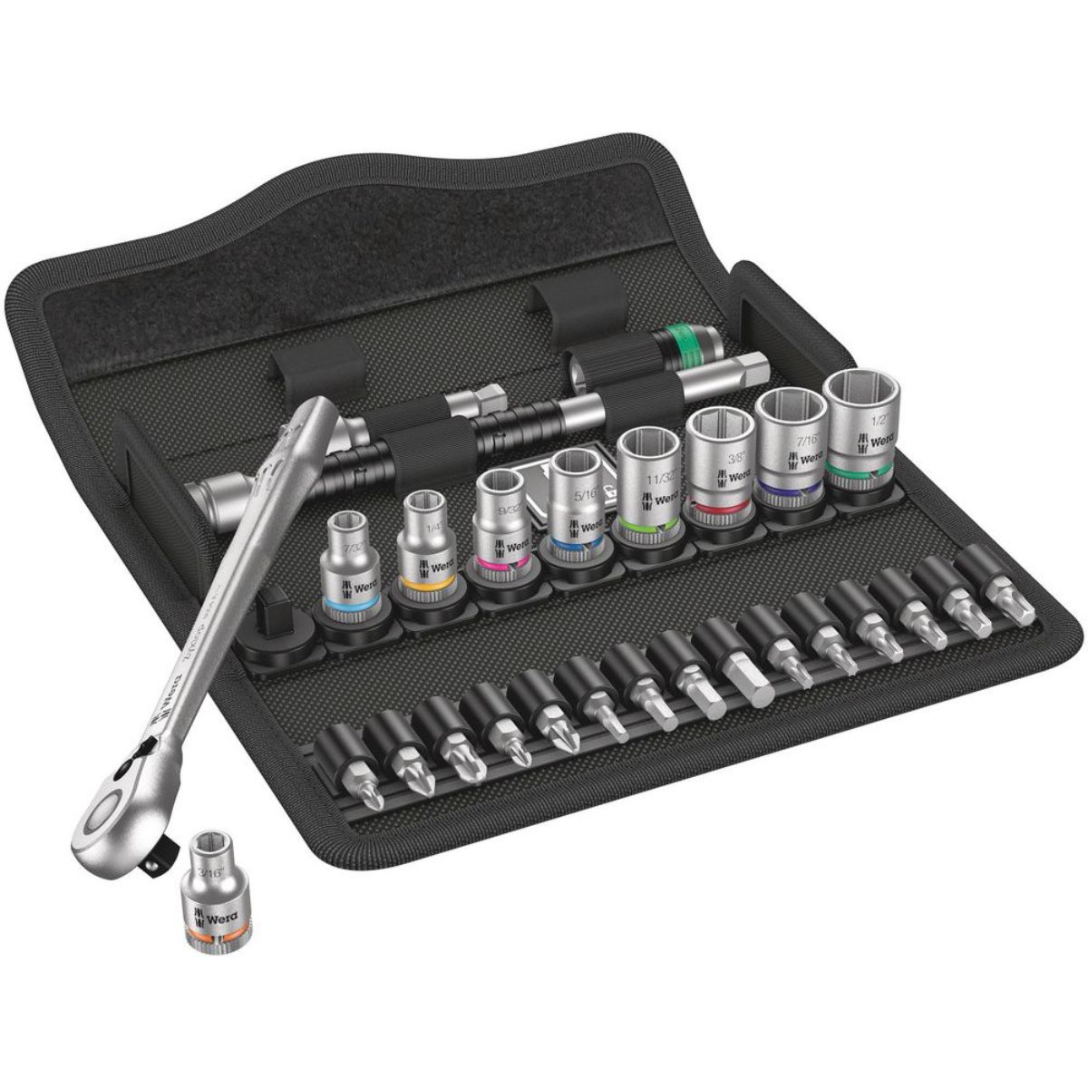 Wera 8100 SA 11 Zyklop Metal-Knarrensatz, Umschalthebel, 1/4"-Antrieb, zöllig, 28-teilig
