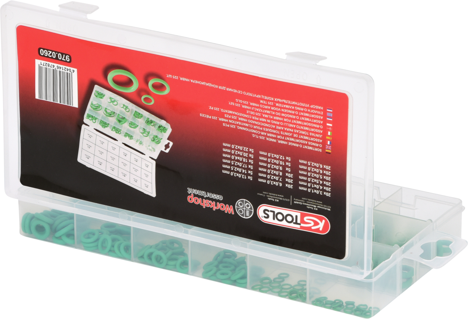 KS Tools Sortiment O-Ringe, HNBR, Innen Ø 3-22mm, 225-tlg