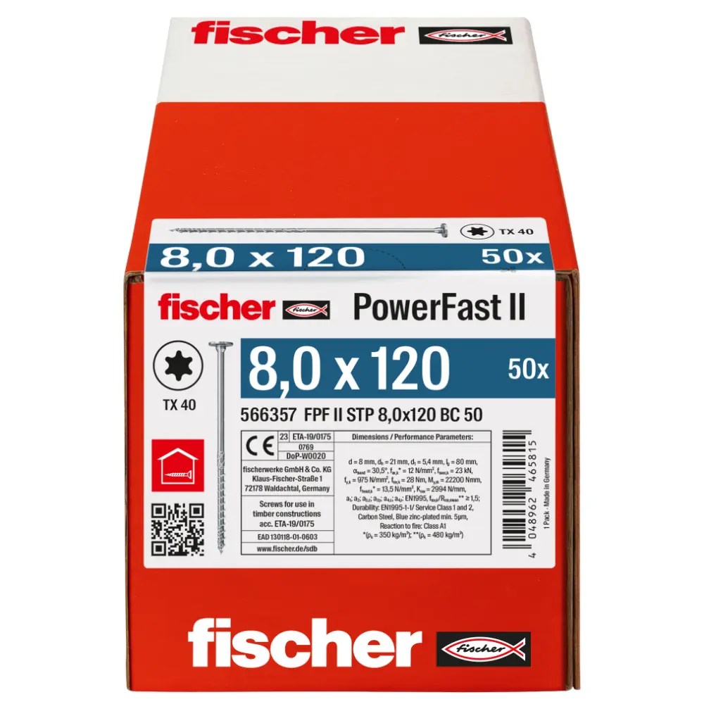 Fischer Holzbauschraube 8,0x120 FPF II STP BC, Stufensenkkopf, Innenstern TX, Teilgewinde