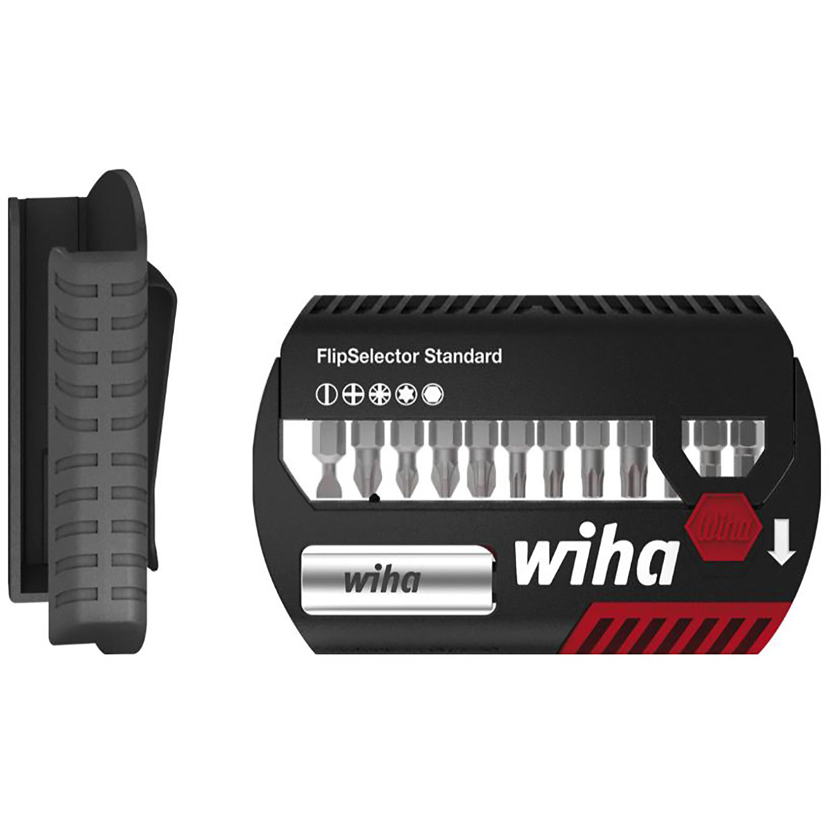 Wiha Bit Set FlipSelector Standard 25 mm gemischt 13-teilges Set 1/4 zoll C6,3 mit Gürtelclip