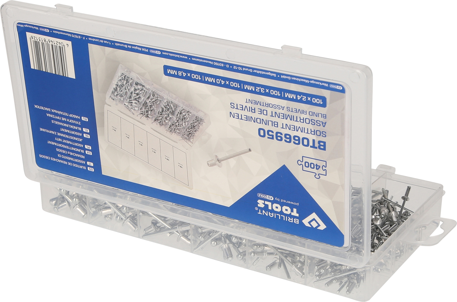 Brilliant Tools Sortiment Blindnieten, 400-tlg, 2, 4 - 3, 2 - 4 - 4, 8 mm - BT066950