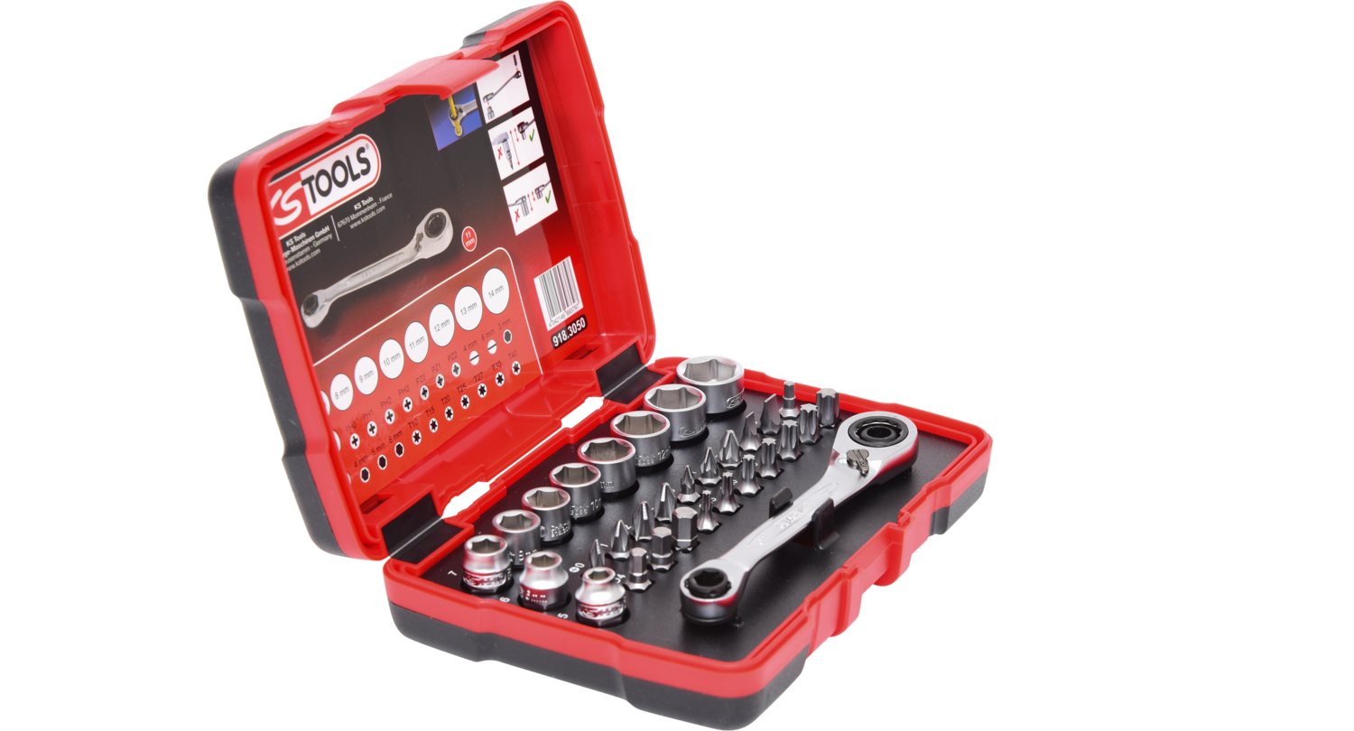KS Tools 1/4" + 11 mm Durchgangs-Steckschlüssel- und Bit-Satz, 31-tlg