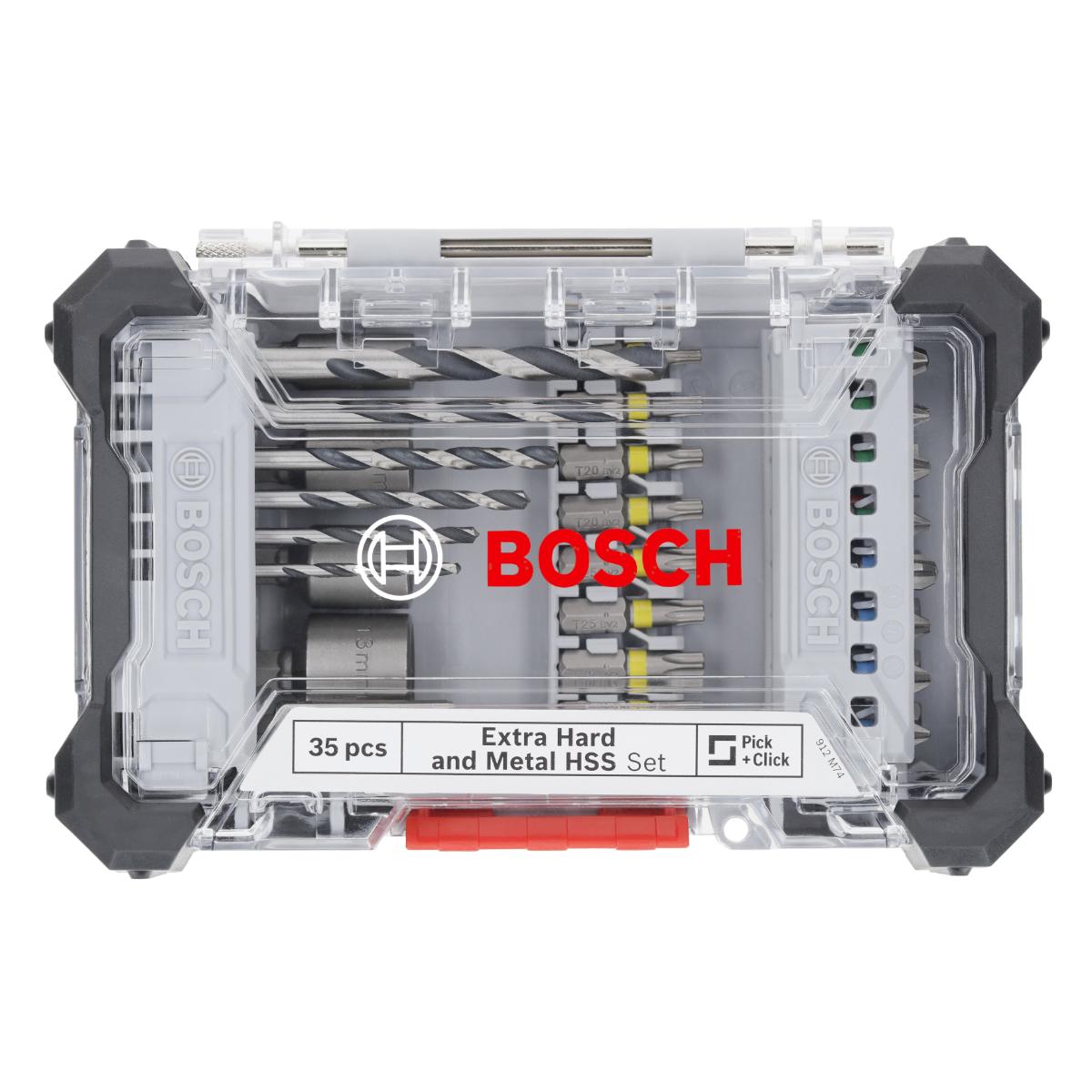 Bosch Extra Hard und Metal HSS im Pick and Click-Koffer Aufsteller, 35‑teiliges Set