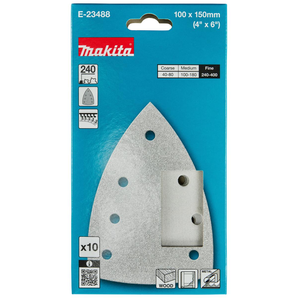 Makita Schleifpapier 100x150mm, Körnung A240,Klett, 7 Loch, 10 Stück