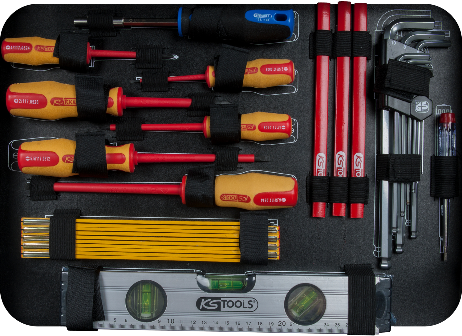 KS Tools 1/4" + 1-2 Elektriker-Werkzeugkoffer, 128-tlg