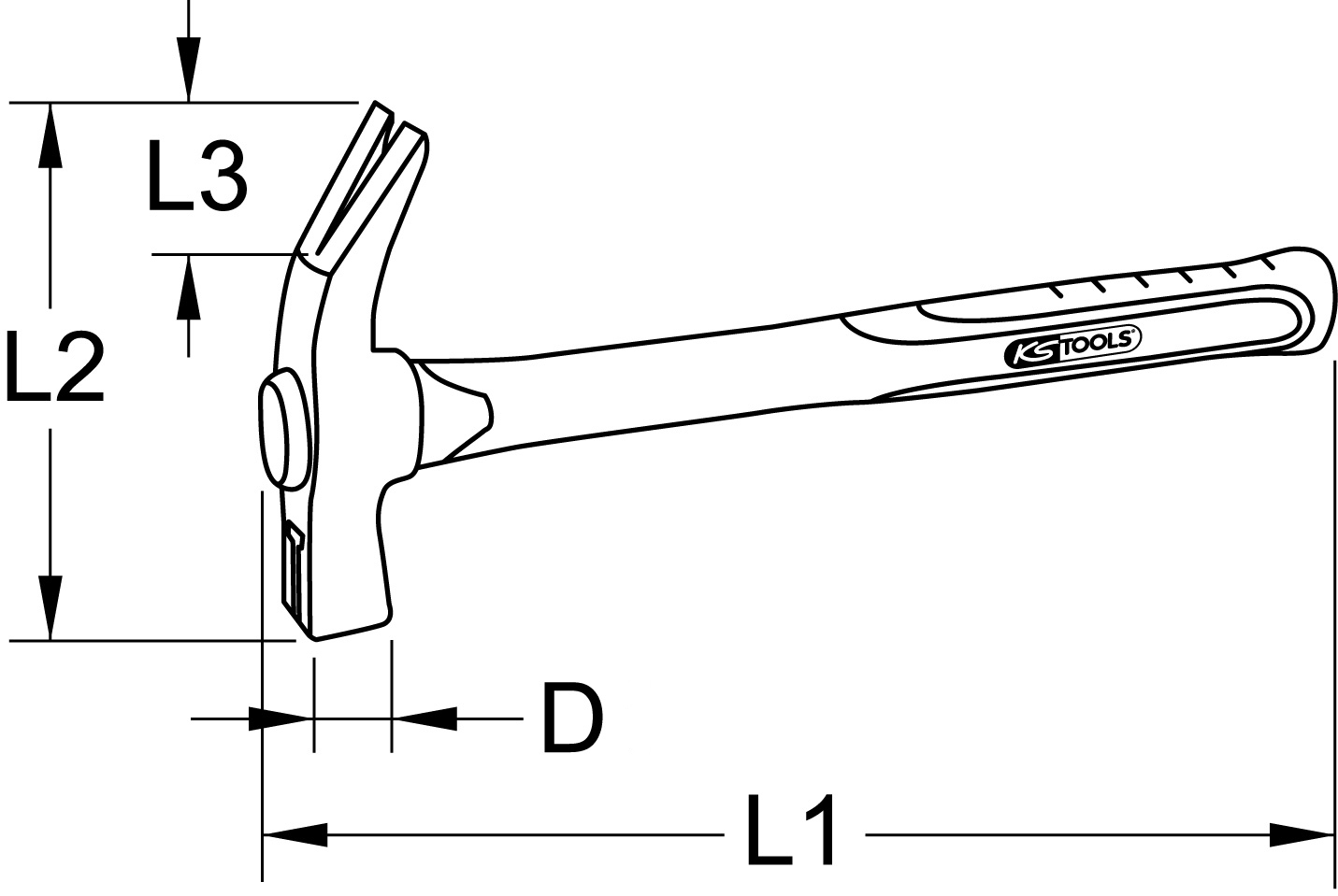KS Tools Klauenhammer mit Fiberglasstiel, 700g