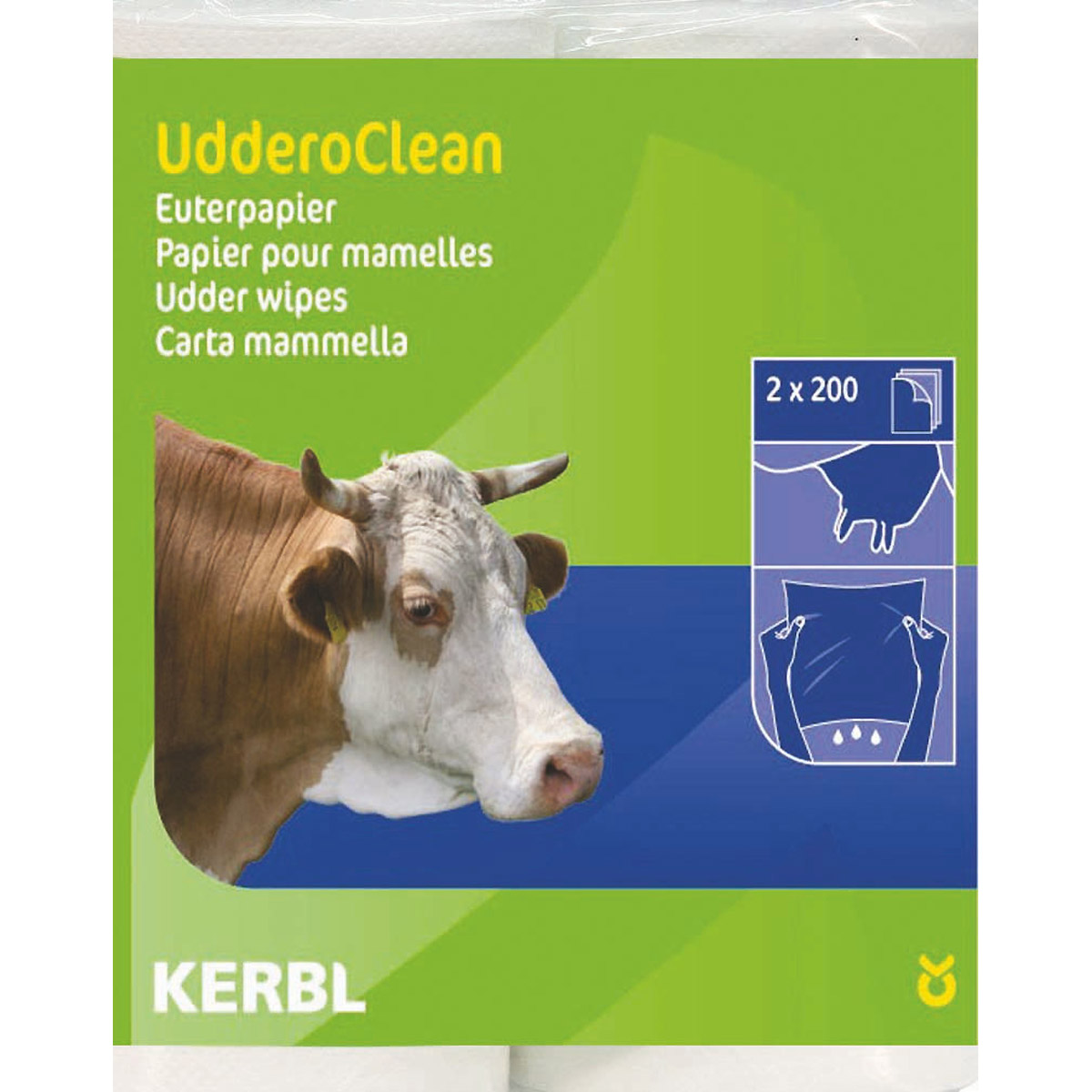 Kerbl Euterpapier, 2 x 200 Blatt/Pack für Trocken- und Nassreinigung