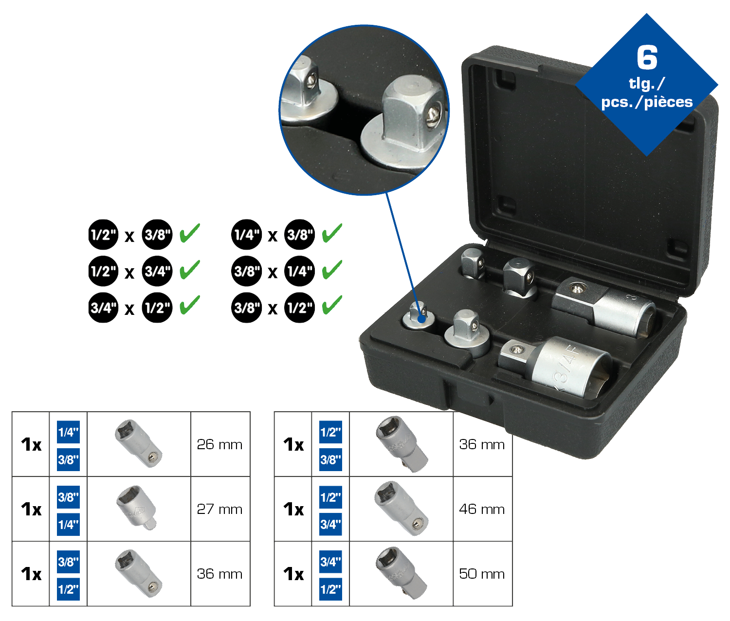 Brilliant Tools Adapter-Satz, 6-tlg - BT024006