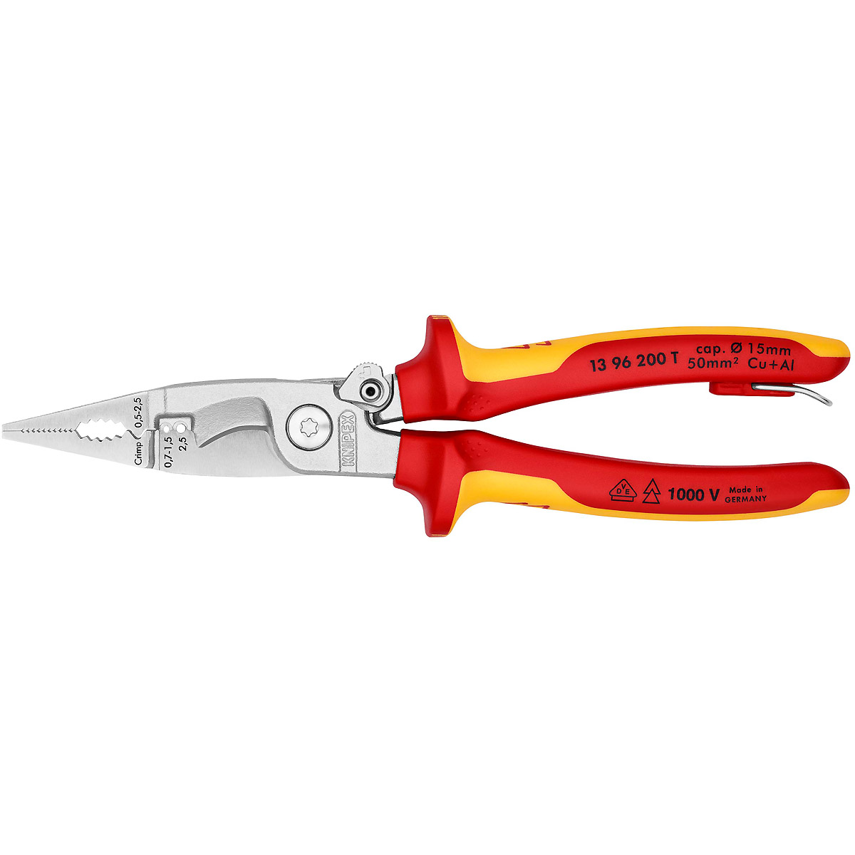 KNIPEX Elektro-Installationszange 200 mm verchromt isoliert, VDE-geprüft mit Befestigungsöse