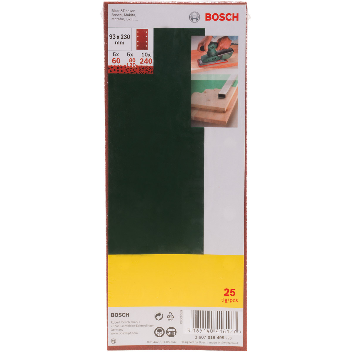 Bosch Schleifblatt-Set für Schwingschleifer, 25-teilig, 8 Löcher, 93 x 230 mm, 60-240