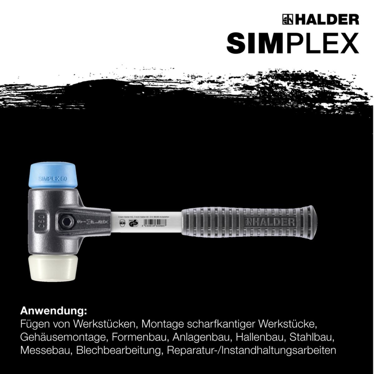 HALDER SIMPLEX - Schonhammer mit verstärktem Tempergussgehäuse und Fiberglasstiel, TPE-soft / Nylon